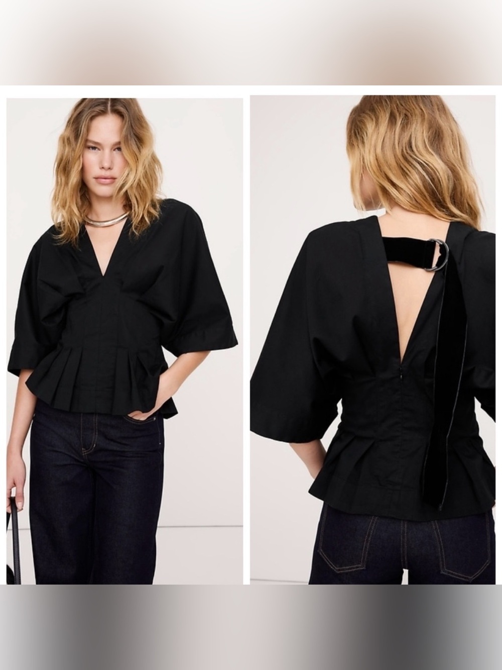 Banana Republic Stretch Cotton Pleated Top. Extra Small Black